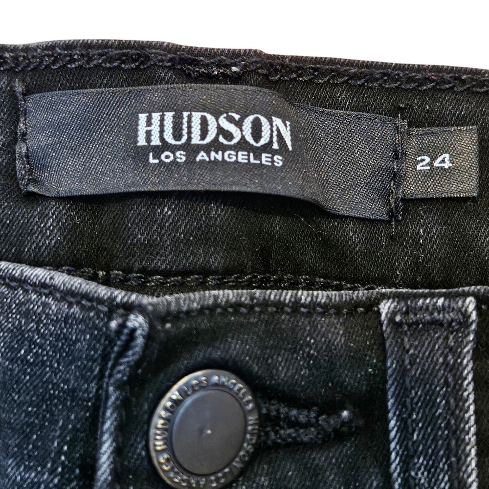 Hudson Holly High Rise Flare Jeans Dark Wash Black Raw Hem Size 24 Womens - Picture 3 of 5